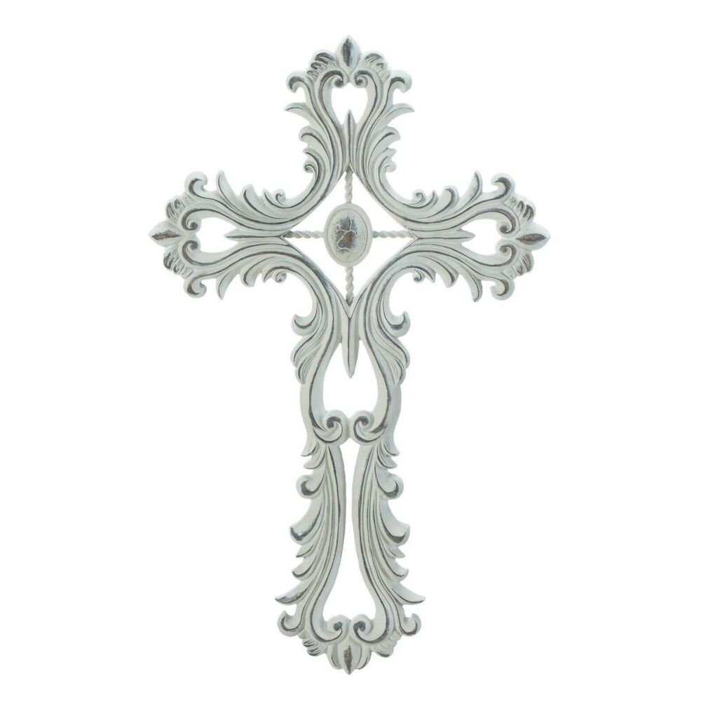 13.5" Scalloped White Wall Cross By Wings of Devotion